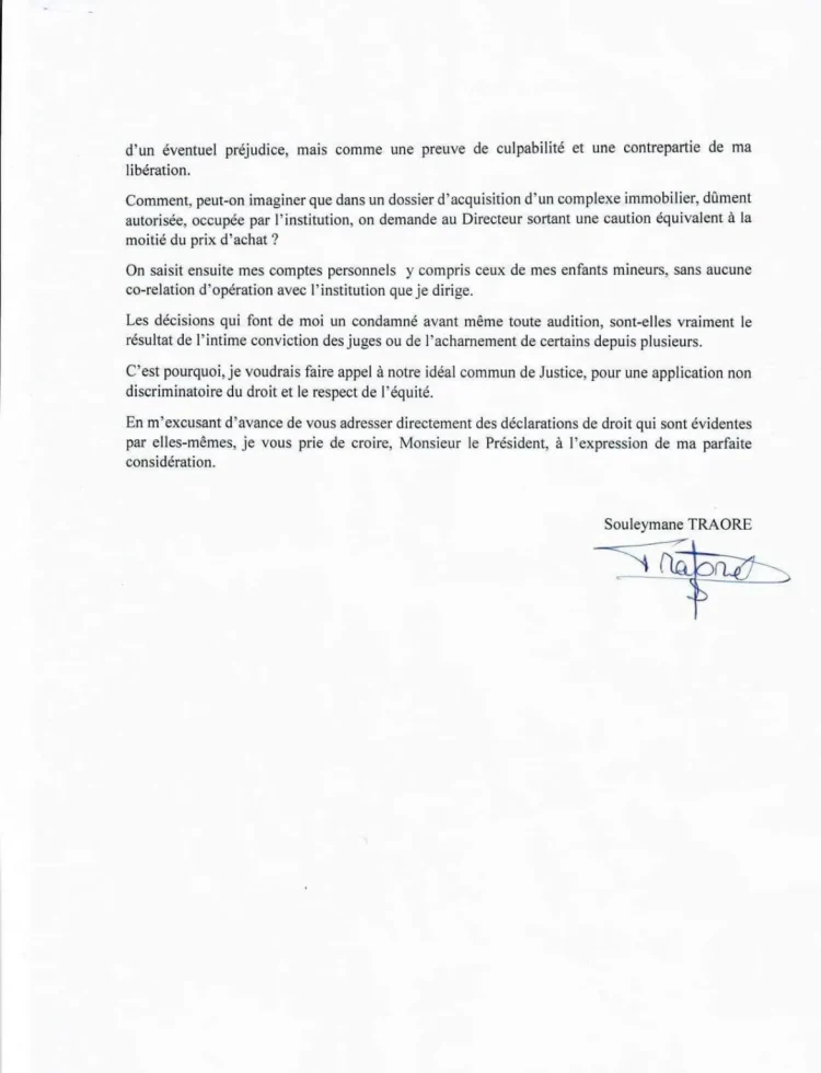L’ancien DG du FER, Souleymane Traoré dénonce sa détention ‘’en violations de mes droits fondamentaux’’ (courrier) !!!
