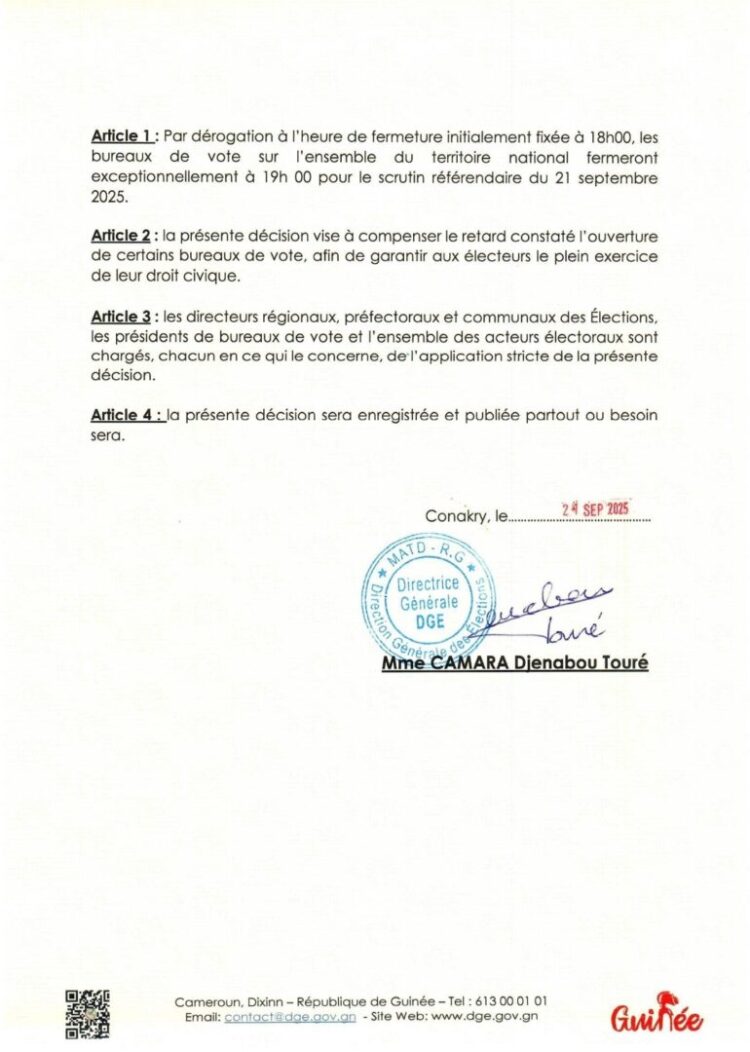 Référendum constitutionnel: la fermeture des bureaux de vote ramenée à 19 heures (décision)