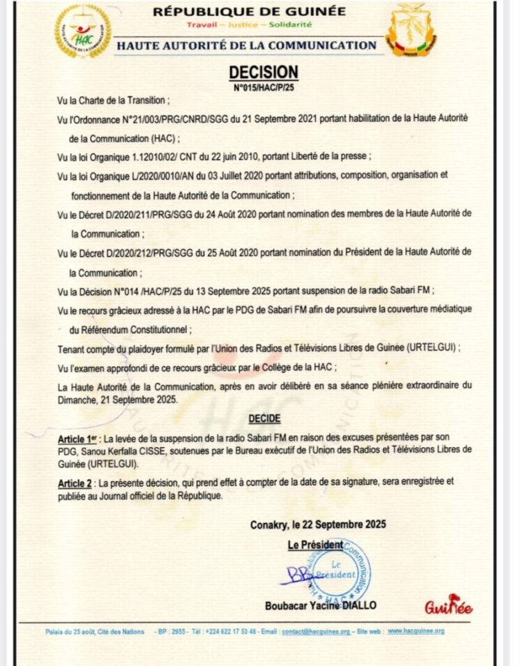 La HAC lève la suspension de Sabari FM après examen du recours gracieux