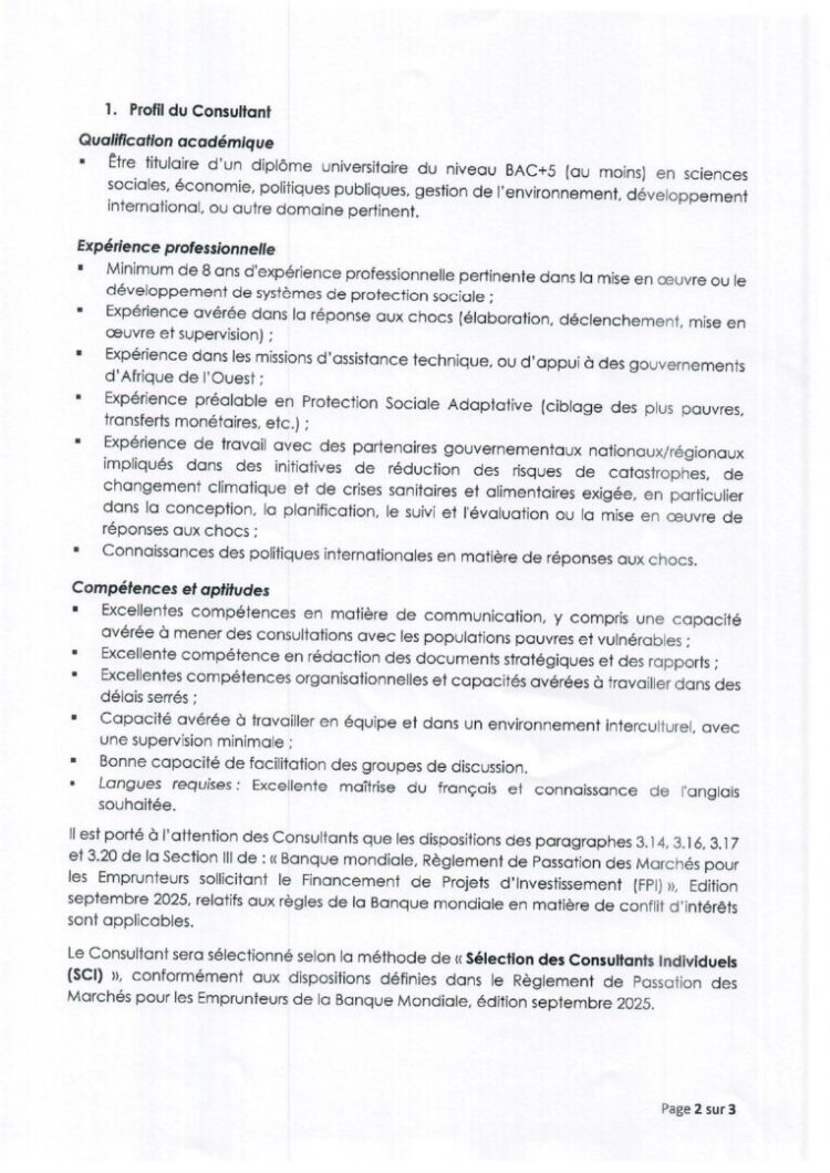 Relance: Recrutement d’un consultant Individuel pourl’assistance technique pour élaboration d’un Manuel de Réponses aux chocs
