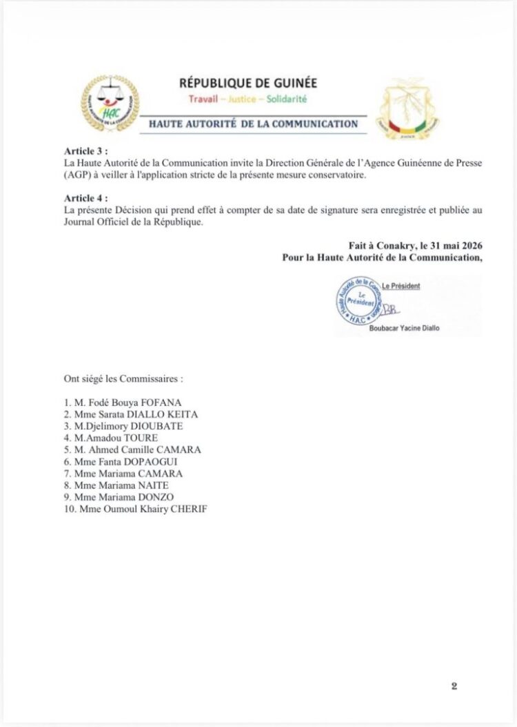 Guinée: La HAC suspend le correspondant régional de l’AGP á Labé pour six mois (Communiqué)