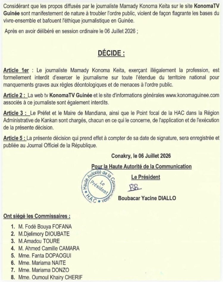Dernière minute : la HAC inflige une sanction disciplinaire contre un journaliste et interdit deux médias en lignes (Décision)