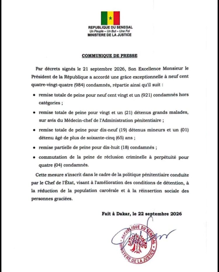 Sénégal : Bassirou Diomaye Faye gracie 984 détenus