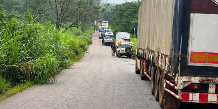 Circulation : un camion accidenté bloque actuellement la circulation sur l’axe Faranah–Kissidougou (AGEROUTE Guinée)