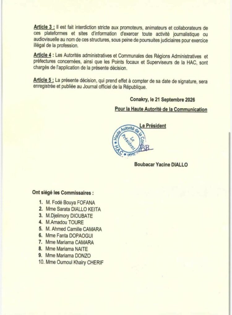 Médias : la HAC interdit l’exploitation et de diffusion de web TV et de sites d’informations (décision)
