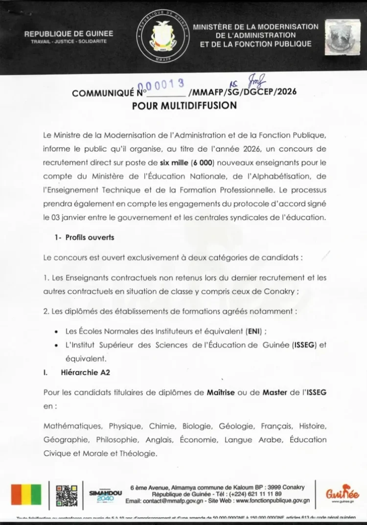 Concours de recrutement de 6 000 enseignants : voici les profils concernés selon le ministère de la Fonction publique