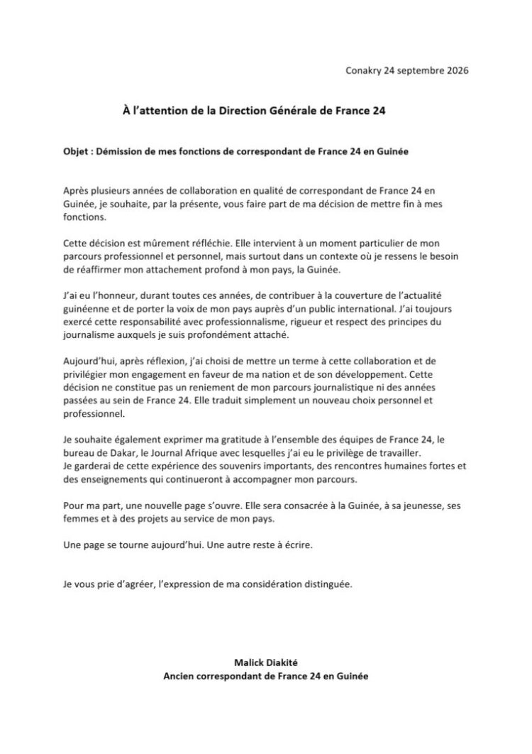 France 24 interdite en Guinée, son correspondant Malick Diakité rend sa démission (lettre)